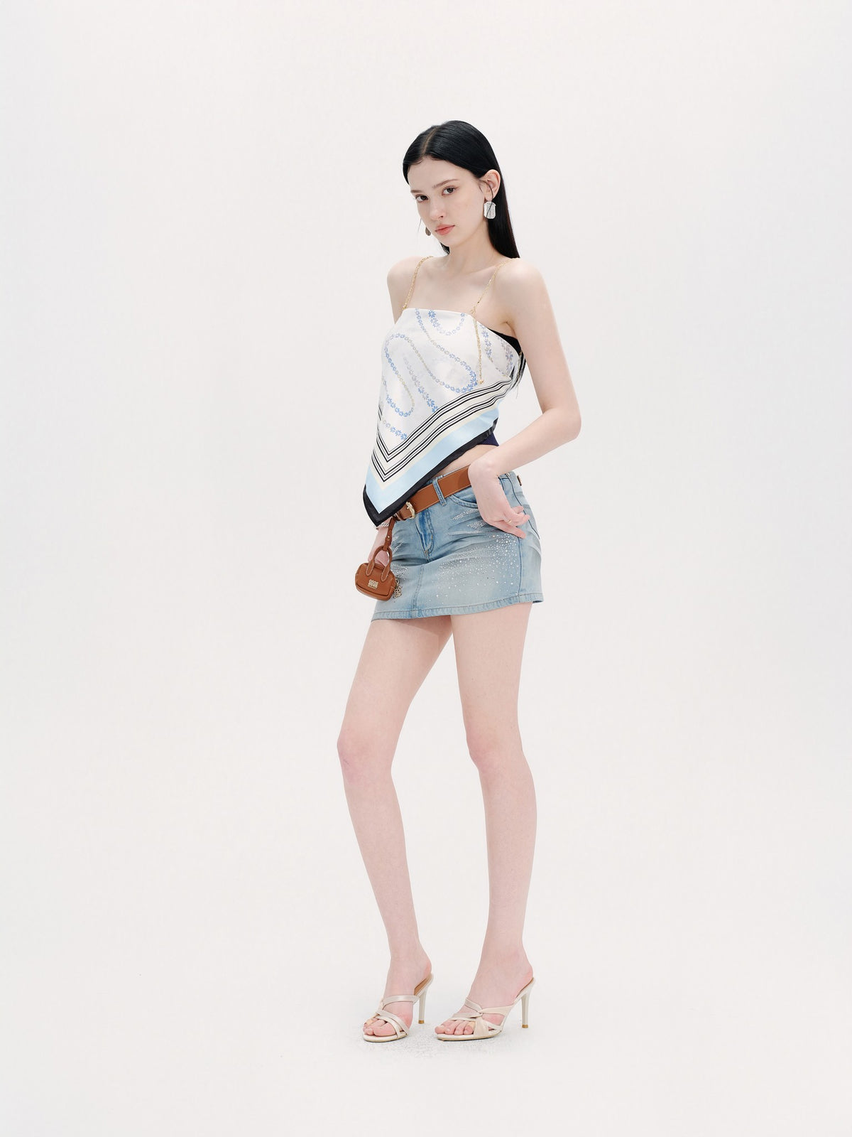 Riviera Diamond-Check Silk Scarf Bustier Top back view