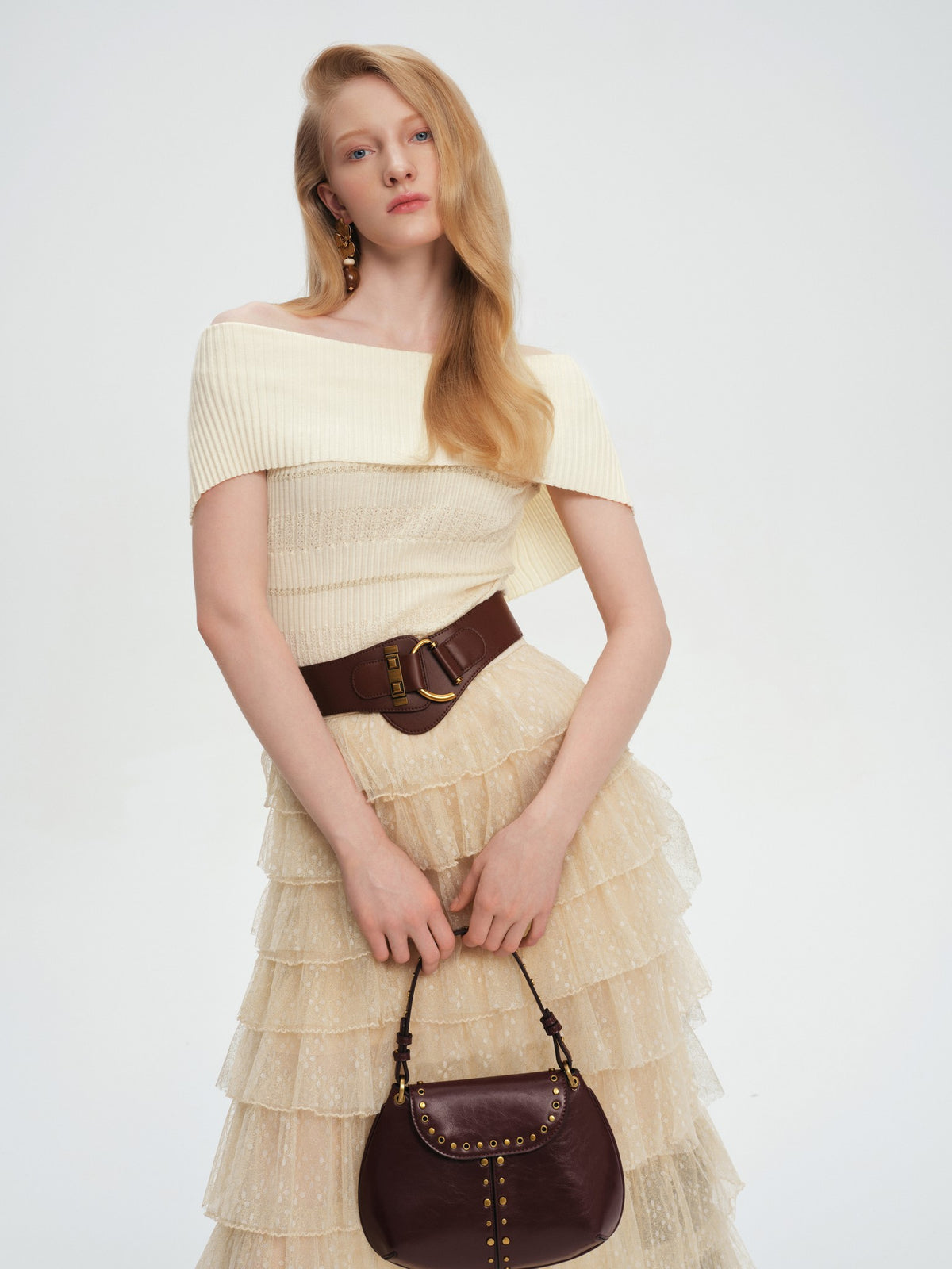 Pearl Wonderland Layered Lace Polka Dot Tulle Maxi Skirt movement