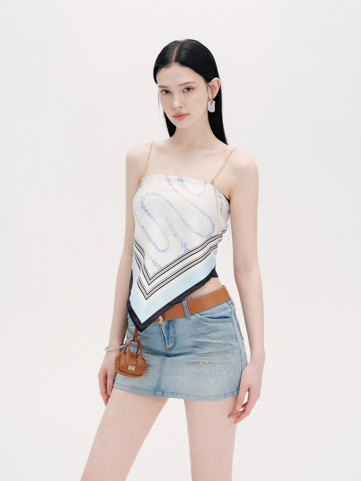 Riviera Diamond-Check Silk Scarf Bustier Top styling