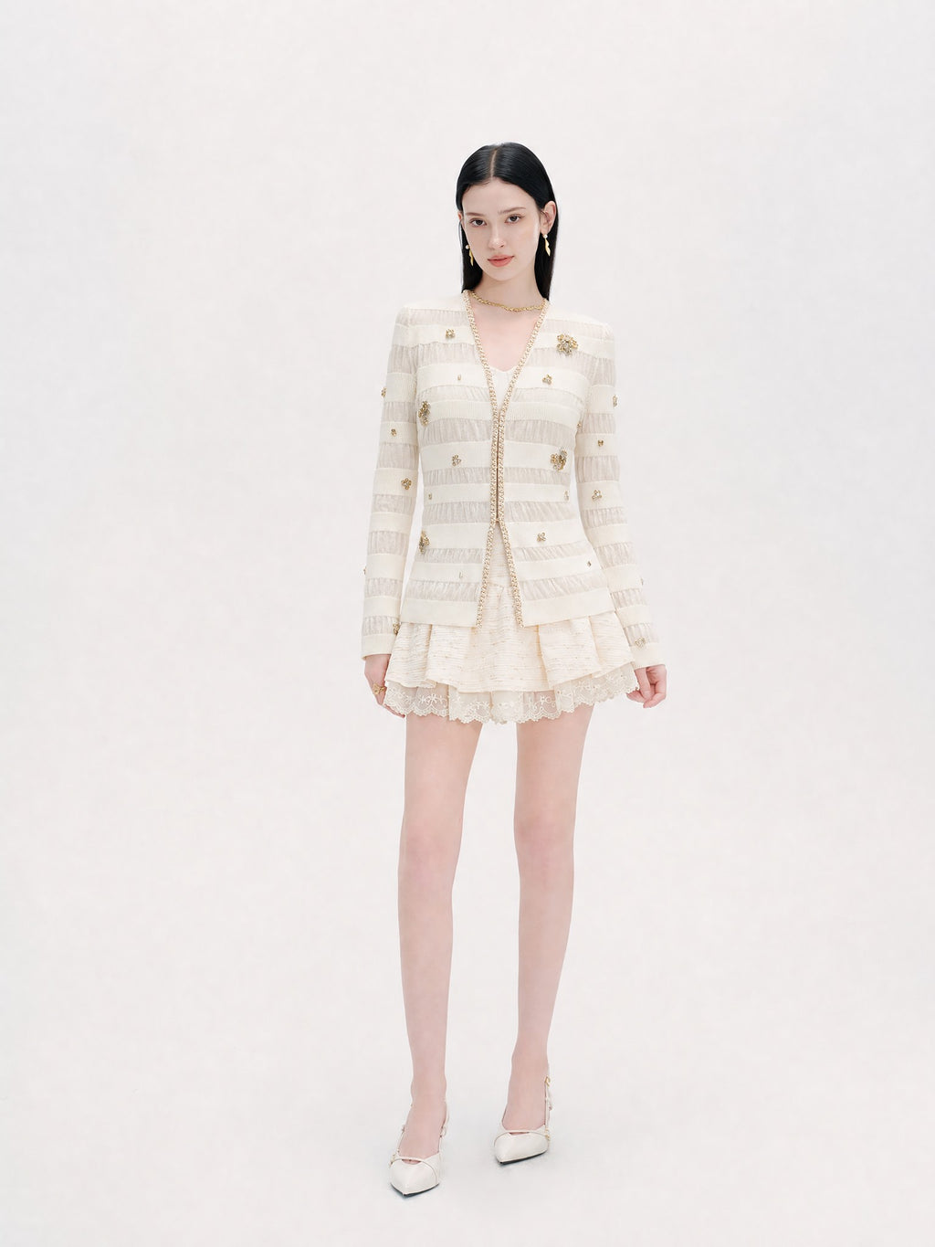 Morning Muse Beige Sheer Knit Cardigan back view