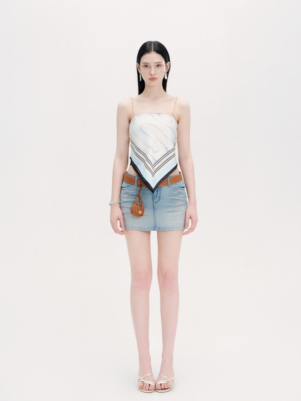 Riviera Diamond-Check Silk Scarf Bustier Top movement