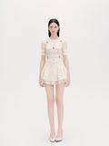 Rue Cambon Openwork Striped Rhinestone Short-Sleeve Knit Top front detail