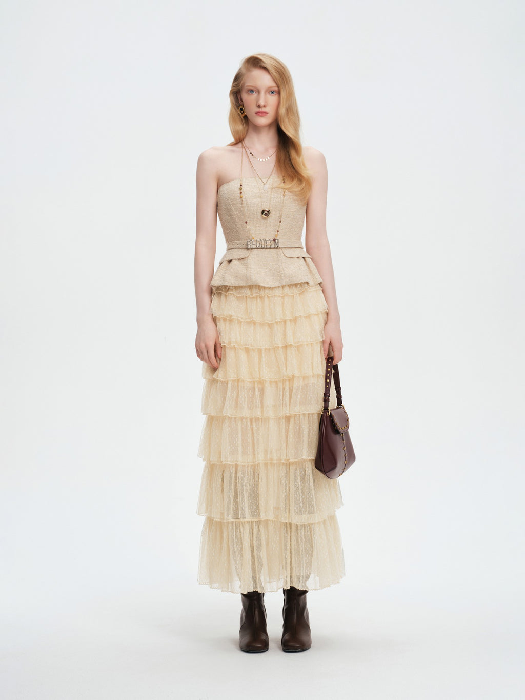 Pearl Wonderland Layered Lace Polka Dot Tulle Maxi Skirt styling