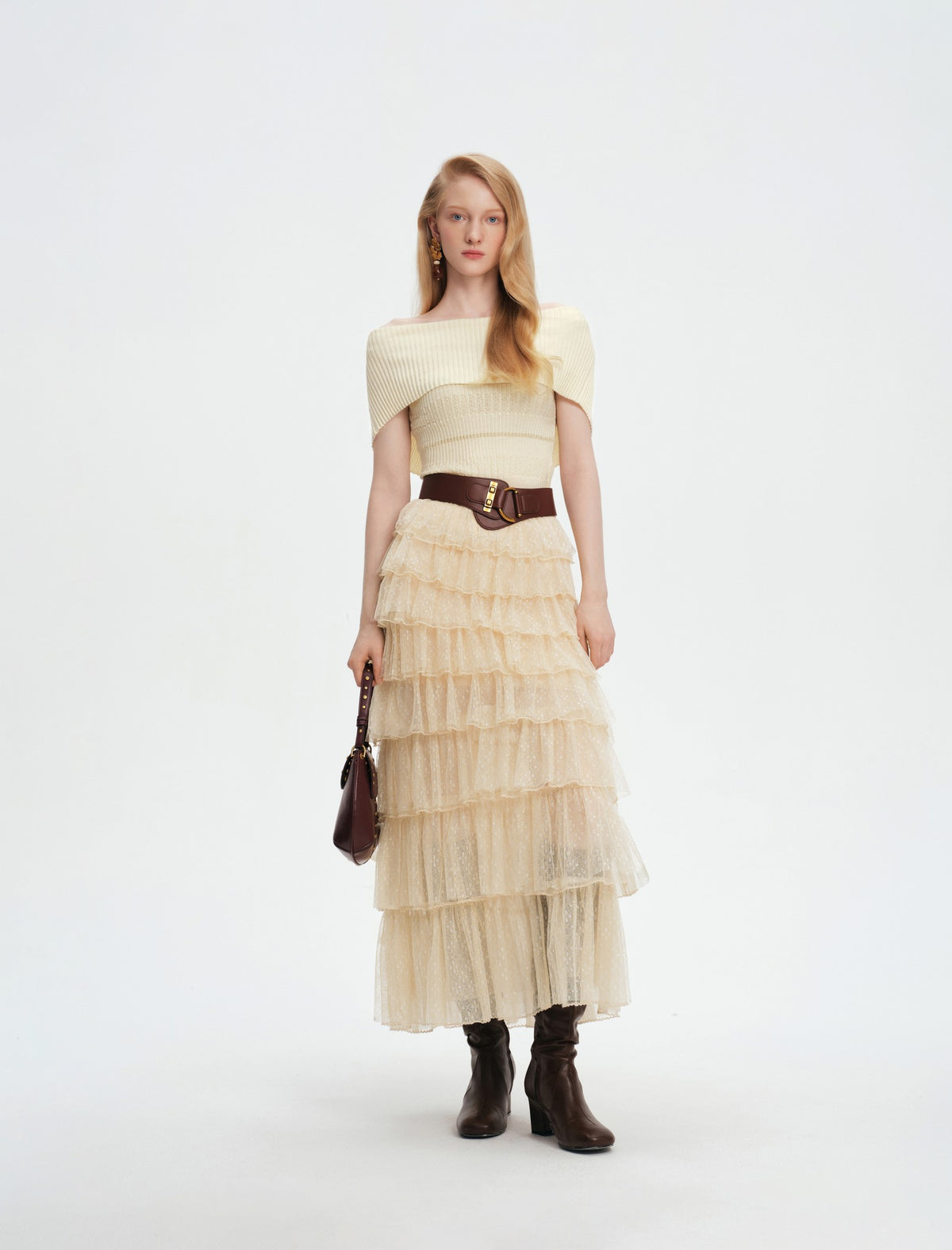 Pearl Wonderland Layered Lace Polka Dot Tulle Maxi Skirt styling