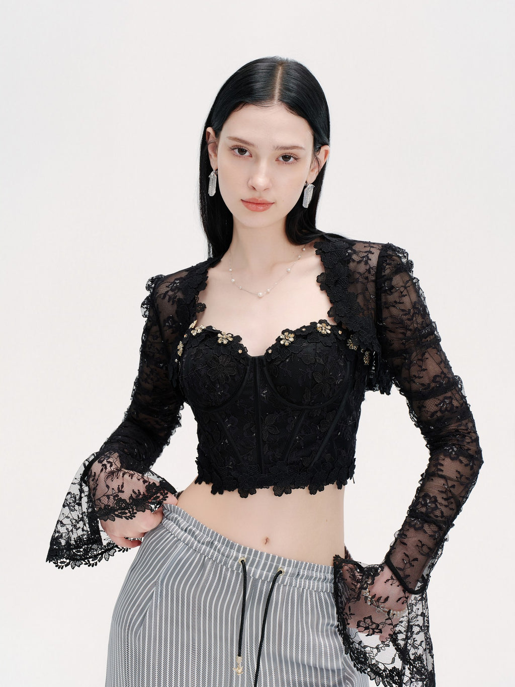 Riviera Embroidered Lace Shrug Capelet styling