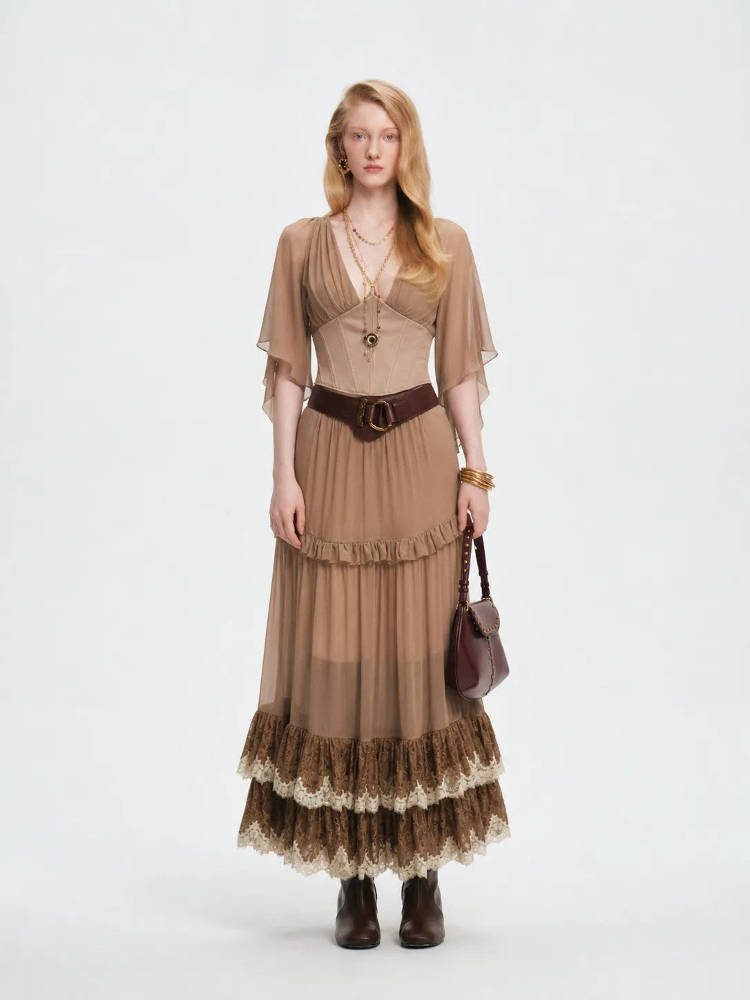 Pearl Wonderland Ruffle Lace Maxi Skirt full look