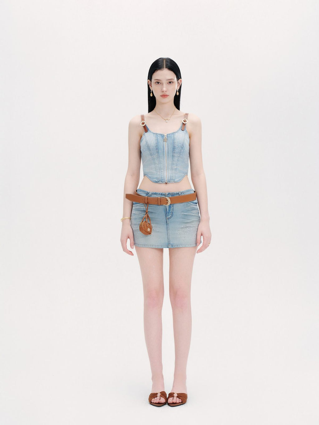Sunset Bloom Blue Denim Camisole Top