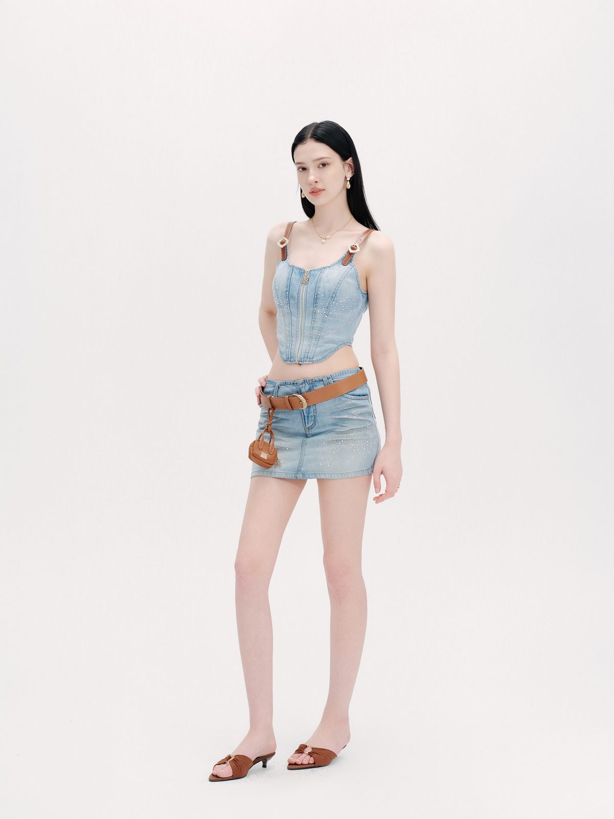 Sunset Bloom Blue Denim Camisole Top