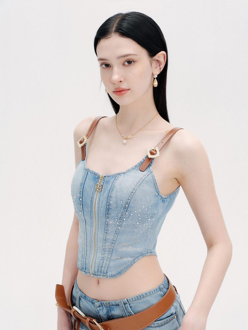 Sunset Bloom Blue Denim Camisole Top
