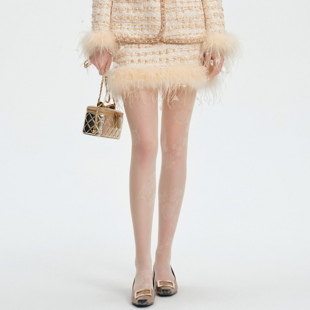 Rue Cambon V-Neck Waisted Tweed Top and Skirt Set